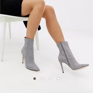 Faith Beck Grey Plaid Check Heeled Ankle Boots